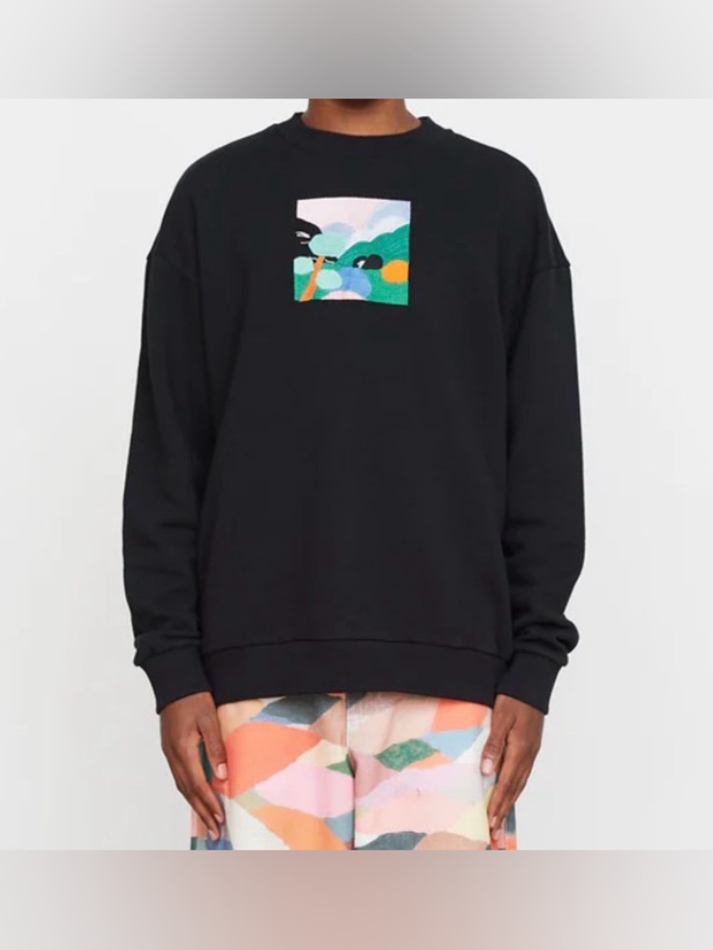 Lazy Oaf Landscape Graphic Embroidered Crewneck Sweatshirt Black Size Medium